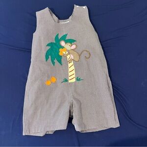 Royal Kidz Baby Boys Shortall With A Monkey Appliqué On The Front 12m Brown